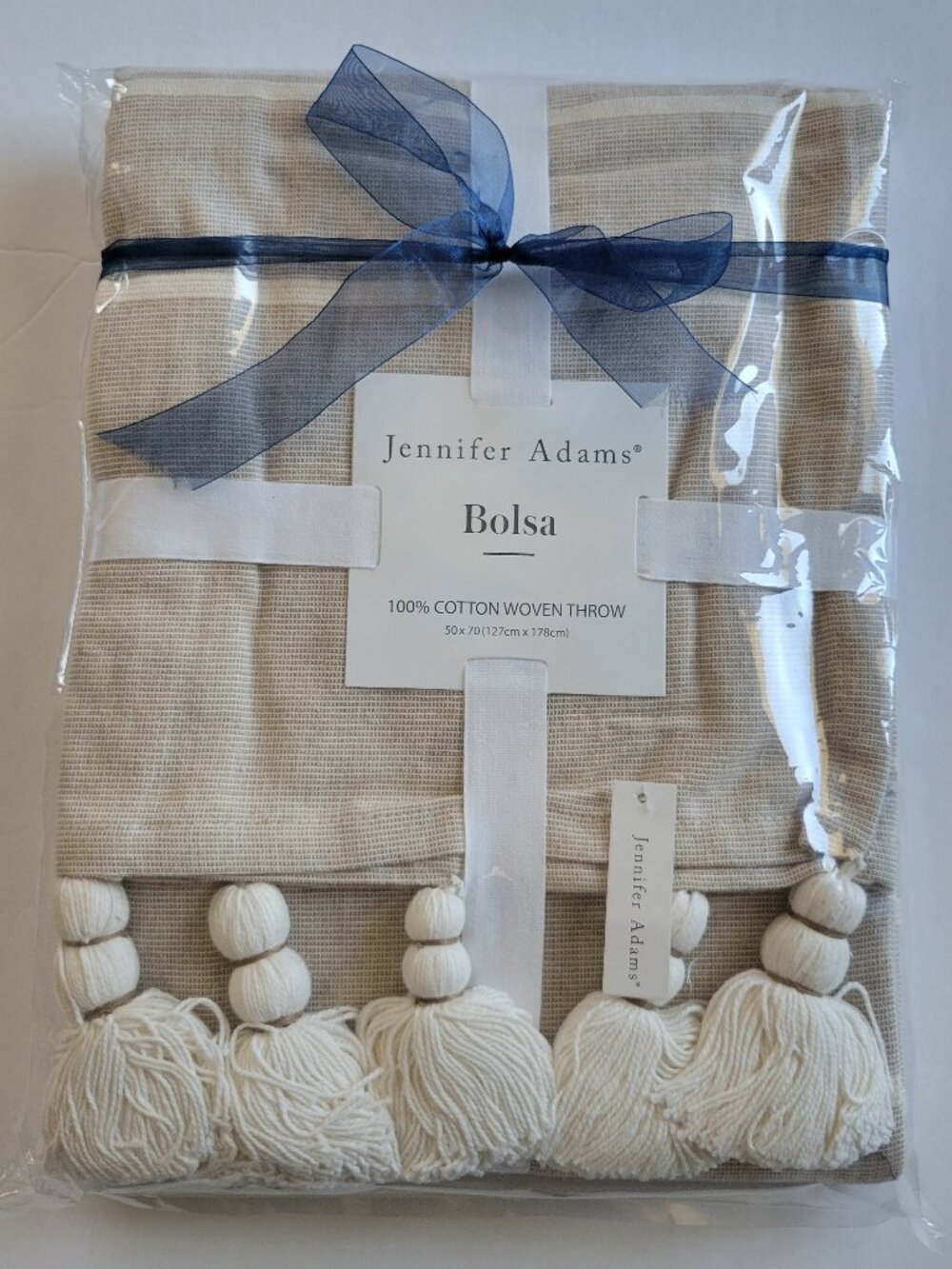 NWT [Jennifer Adams] Bolsa Throw Blanket with Pom Tassels